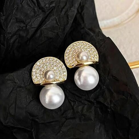 أقراط متدلية من الذهب الأبيض واللؤلؤ الأبيض وحجر الراين الكريستالي لحفلات الزفاف وحفلات الزفاف والأقراط المتدلية مجوهرات الأزياء للنساء والفتيات in Kuwait