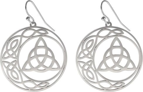 VASSAGO Stainless Steel Triquetra Celtic Knot Symbol Crescent Moon Earrings Circle Charm Drop Dangle Earring for Women Girls Jewelry Gifts (silver) in Kuwait