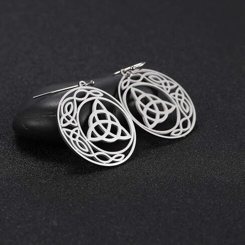 VASSAGO Stainless Steel Triquetra Celtic Knot Symbol Crescent Moon Earrings Circle Charm Drop Dangle Earring for Women Girls Jewelry Gifts (silver) in Kuwait