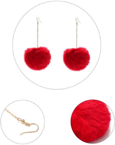 5-9 Pairs Faux Fur Pom Pom Earrings Set Round Ball Dangle Earring Colorful Fluffy Pom Pom Gold Dangle Chain Long Tassel Earrings Valentines Gifts Winter Holiday Accessories for Women Girls in Saudi Arabia