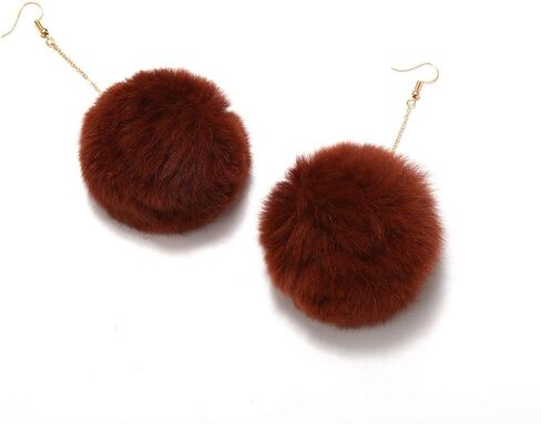 5-9 Pairs Faux Fur Pom Pom Earrings Set Round Ball Dangle Earring Colorful Fluffy Pom Pom Gold Dangle Chain Long Tassel Earrings Valentines Gifts Winter Holiday Accessories for Women Girls in Saudi Arabia