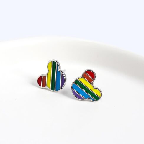Rainbow Mouse Stud Earrings Sterling Silver 925 for Women Girls Colorful Small Cartilage Earrings Tragus Piercing Studs Hypoallergenic Ear Jewelry in Saudi Arabia