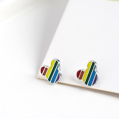Rainbow Mouse Stud Earrings Sterling Silver 925 for Women Girls Colorful Small Cartilage Earrings Tragus Piercing Studs Hypoallergenic Ear Jewelry in Saudi Arabia