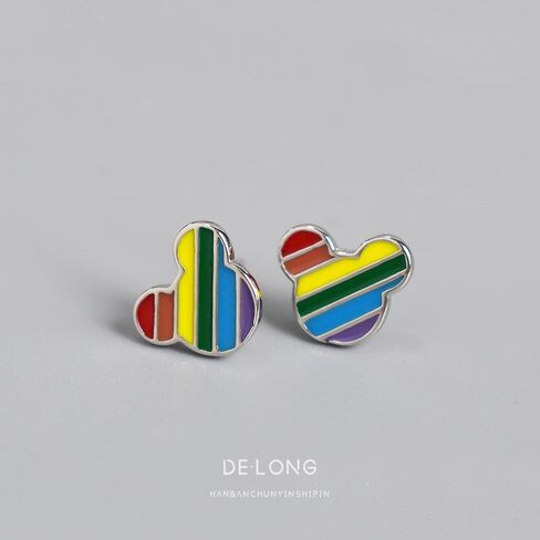 Rainbow Mouse Stud Earrings Sterling Silver 925 for Women Girls Colorful Small Cartilage Earrings Tragus Piercing Studs Hypoallergenic Ear Jewelry in Saudi Arabia