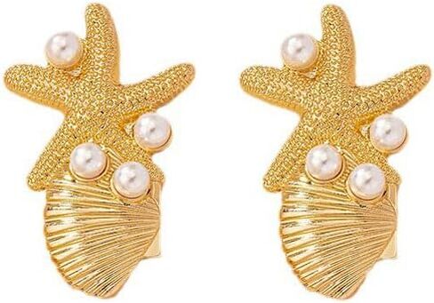 Gold Shell Earrings for Women 14k Gold Starfish Stud Earrings Big Pearl Seashell Earrings Beach Summer Beach Jewelry Gift for Girls Women in Saudi Arabia