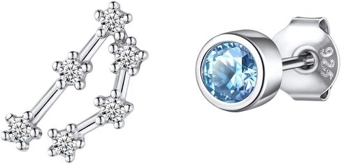 ChicSilver Zodiac Birthstone Asymmetrical Stud Earrings Hypoallergenic 925 Sterling Silver Constellation Earrings for Women Teen Girls(with Gift Box) in Saudi Arabia