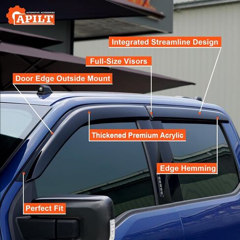 Tape-On Rain Guards Vent Visors Window Deflectors for 2015-2022 Chevrolet Colorado & GMC Canyon Crew Cab Truck Accessories Dark Smoke 4-Piece Set with Thicker in Saudi Arabia