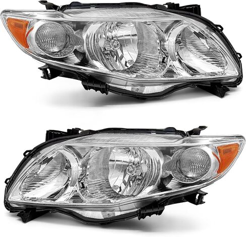 for 2009 2010 Toyota Corolla Headlight Assembly compatible with 09 10 Corolla Base/CE/LE/XLE Models North America Built Vehicle Clear Lens Chrome Housing Amber Reflector Left and Right in Saudi Arabia