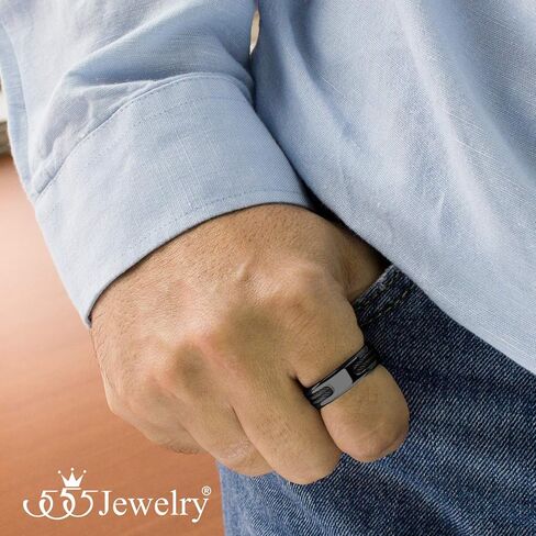 555Jewelry Stainless Steel Double Twisted Cable Rows Inlay Ring, Wedding Band for Men in Saudi Arabia