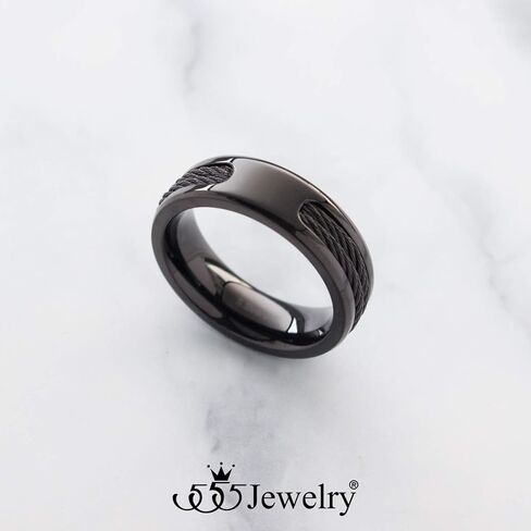555Jewelry Stainless Steel Double Twisted Cable Rows Inlay Ring, Wedding Band for Men in Saudi Arabia