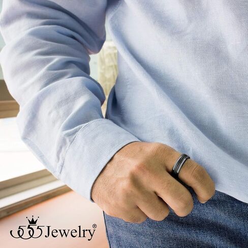 555Jewelry Stainless Steel Double Twisted Cable Rows Inlay Ring, Wedding Band for Men in Saudi Arabia