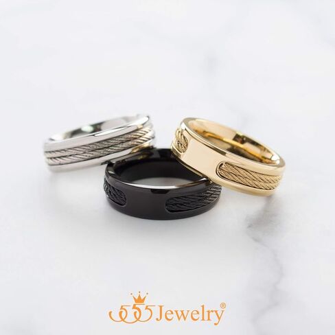 555Jewelry Stainless Steel Double Twisted Cable Rows Inlay Ring, Wedding Band for Men in Saudi Arabia