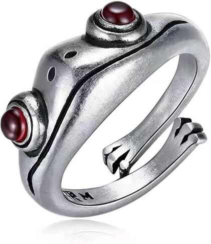 tenghong2021 Frog Open Rings Set Vintage Adjustable Alloy Animal Finger Rings Cute Silver Frog with Red Eyes Rings Dainty Jewelry Gifts for Birthday Valentine’s Day for Women Men in Saudi Arabia