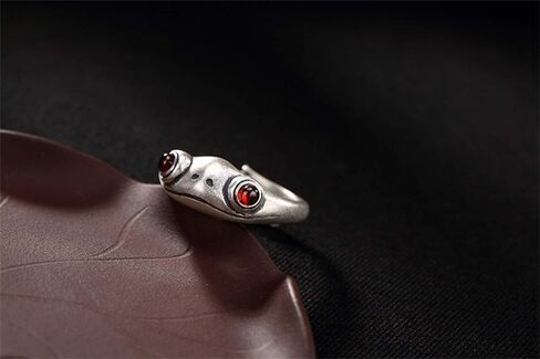tenghong2021 Frog Open Rings Set Vintage Adjustable Alloy Animal Finger Rings Cute Silver Frog with Red Eyes Rings Dainty Jewelry Gifts for Birthday Valentine’s Day for Women Men in Saudi Arabia