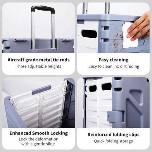 عربة أدوات قابلة للطي، عربة يدوية ذات قفص دوار مع 4 عجلات دوارة ومقابض تلسكوبية، سعة كبيرة 60 لتر للتسوق والسفر والتخزين والمعلم (أزرق) in Kuwait