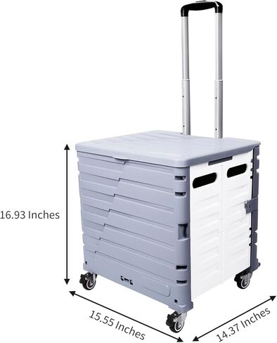 عربة أدوات قابلة للطي، عربة يدوية ذات قفص دوار مع 4 عجلات دوارة ومقابض تلسكوبية، سعة كبيرة 60 لتر للتسوق والسفر والتخزين والمعلم (أزرق) in Kuwait