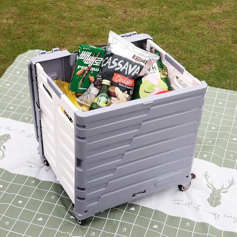 عربة أدوات قابلة للطي، عربة يدوية ذات قفص دوار مع 4 عجلات دوارة ومقابض تلسكوبية، سعة كبيرة 60 لتر للتسوق والسفر والتخزين والمعلم (أزرق) in Kuwait