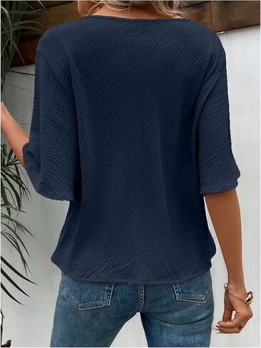Women's Butterfly Sleeve Draped Cowl Neck Blouses Dressy Casual V Neck Office Shirts Tops Work Blouse in Saudi Arabia