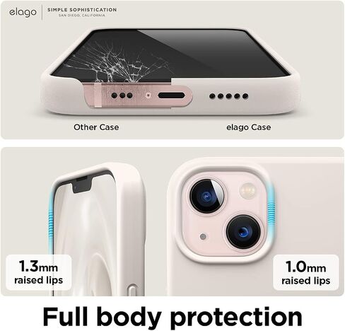 Elago متوافق مع حافظة iPhone 13، حافظة من السيليكون السائل، غطاء واقي لكاميرا كامل الشاشة، مقاوم للصدمات، حافظة هاتف نحيفة، بطانة ناعمة من الألياف الدقيقة مضادة للخدش، 6.1 بوصة (حجري) in Kuwait