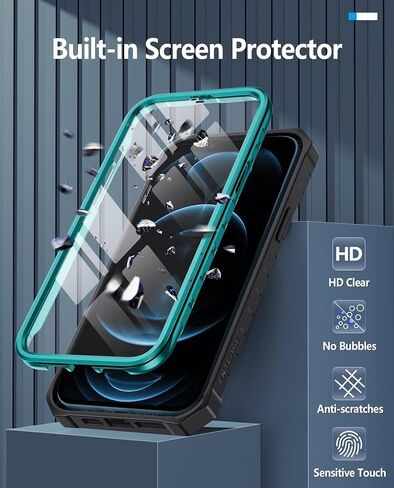 FNTCASE for iPhone 12-Pro-Max Phone Case: Military Grade Drop Proof Protection Mobile Cover with Kickstand | Matte Textured Rugged Shockproof TPU | Protective Sturdy Cases - Black in Saudi Arabia