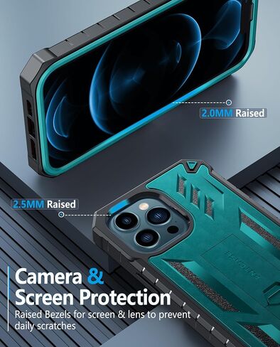 FNTCASE for iPhone 12-Pro-Max Phone Case: Military Grade Drop Proof Protection Mobile Cover with Kickstand | Matte Textured Rugged Shockproof TPU | Protective Sturdy Cases - Black in Saudi Arabia