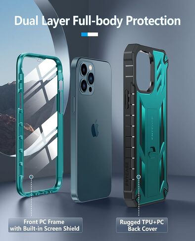 FNTCASE for iPhone 12-Pro-Max Phone Case: Military Grade Drop Proof Protection Mobile Cover with Kickstand | Matte Textured Rugged Shockproof TPU | Protective Sturdy Cases - Black in Saudi Arabia