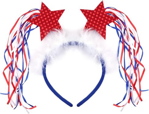 Needzo Fourth of July Red, White, and Blue Star Headband with White Faux Fur, Festive Holiday Party Accessory or Gift, One Size Fits Most in Saudi Arabia