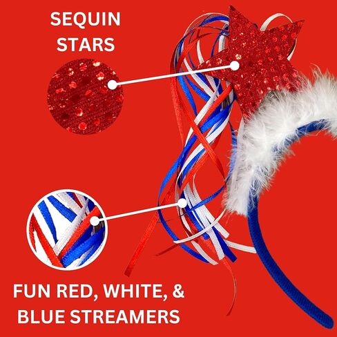 Needzo Fourth of July Red, White, and Blue Star Headband with White Faux Fur, Festive Holiday Party Accessory or Gift, One Size Fits Most in Saudi Arabia