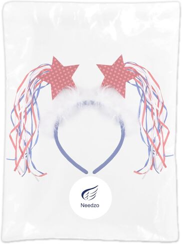 Needzo Fourth of July Red, White, and Blue Star Headband with White Faux Fur, Festive Holiday Party Accessory or Gift, One Size Fits Most in Saudi Arabia