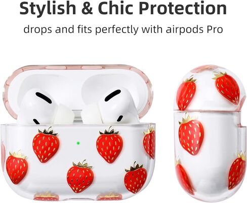 غطاء حافظة Apple Airpods Pro للنساء، متوافق مع حافظة Apple Airpods Pro شفاف مع أنماط تصميمات صلبة مضادة للصدمات من البولي كربونات [مصباح LED أمامي مرئي] واقي كامل مضاد للسقوط، كرزي in Kuwait