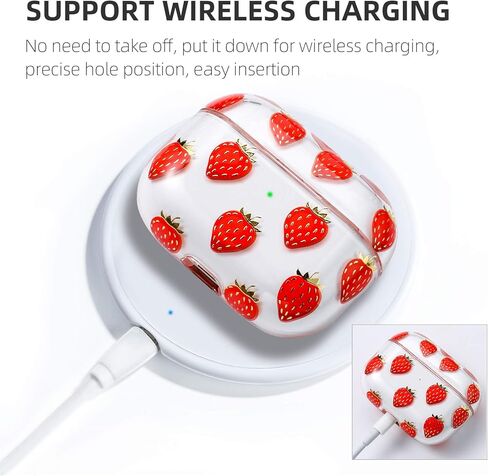 غطاء حافظة Apple Airpods Pro للنساء، متوافق مع حافظة Apple Airpods Pro شفاف مع أنماط تصميمات صلبة مضادة للصدمات من البولي كربونات [مصباح LED أمامي مرئي] واقي كامل مضاد للسقوط، كرزي in Kuwait