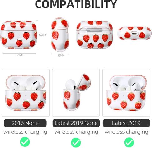 غطاء حافظة Apple Airpods Pro للنساء، متوافق مع حافظة Apple Airpods Pro شفاف مع أنماط تصميمات صلبة مضادة للصدمات من البولي كربونات [مصباح LED أمامي مرئي] واقي كامل مضاد للسقوط، كرزي in Kuwait