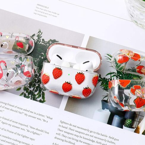 غطاء حافظة Apple Airpods Pro للنساء، متوافق مع حافظة Apple Airpods Pro شفاف مع أنماط تصميمات صلبة مضادة للصدمات من البولي كربونات [مصباح LED أمامي مرئي] واقي كامل مضاد للسقوط، كرزي in Kuwait