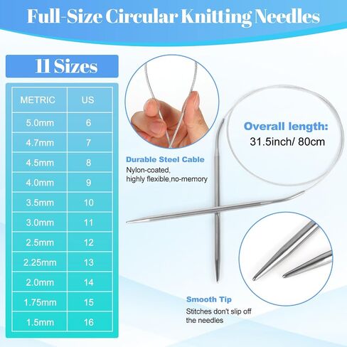 Katech Knitting Needles Set, 11 Pairs Circular Knitting Needles (31.5 Inch) and 35 Pcs Double Pointed Knitting Needles (7.87 Inch) Round Metal Knitting Needles for Beginners (Stitches Won't Slip Off) in Saudi Arabia