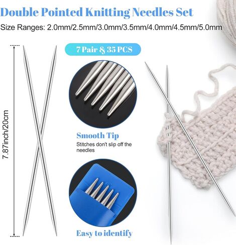 Katech Knitting Needles Set, 11 Pairs Circular Knitting Needles (31.5 Inch) and 35 Pcs Double Pointed Knitting Needles (7.87 Inch) Round Metal Knitting Needles for Beginners (Stitches Won't Slip Off) in Saudi Arabia