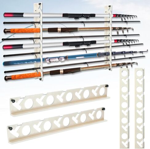Fishing Rod Rack Fishing Pole Holders for Garage Wall or Ceiling Fishing Rod/Pole Rack Holder Storage Hook Holds up to 10 Fishing Rods Wall Mounted for Garage Cabin and Basement in Saudi Arabia