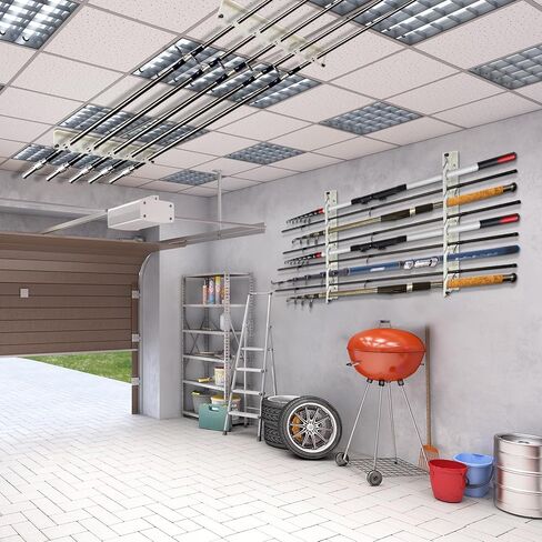Fishing Rod Rack Fishing Pole Holders for Garage Wall or Ceiling Fishing Rod/Pole Rack Holder Storage Hook Holds up to 10 Fishing Rods Wall Mounted for Garage Cabin and Basement in Saudi Arabia