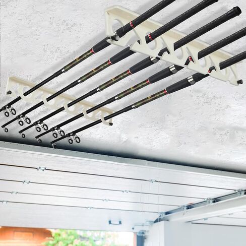 Fishing Rod Rack Fishing Pole Holders for Garage Wall or Ceiling Fishing Rod/Pole Rack Holder Storage Hook Holds up to 10 Fishing Rods Wall Mounted for Garage Cabin and Basement in Saudi Arabia