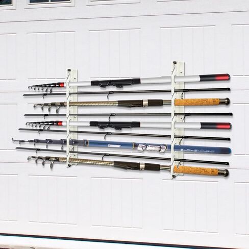 Fishing Rod Rack Fishing Pole Holders for Garage Wall or Ceiling Fishing Rod/Pole Rack Holder Storage Hook Holds up to 10 Fishing Rods Wall Mounted for Garage Cabin and Basement in Saudi Arabia