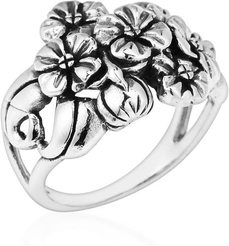 AeraVida Cluster Flower/Flowers Bouquet .925 Sterling Silver Ring in Saudi Arabia