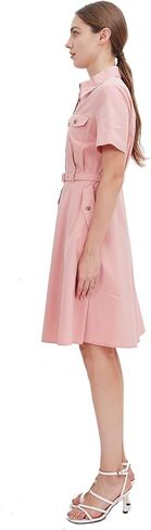 Women's Short Sleeve Safari Dress, Casual Collared Button Down Cotton Shirt Dress with Belt in Saudi Arabia