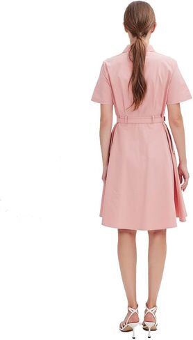 Women's Short Sleeve Safari Dress, Casual Collared Button Down Cotton Shirt Dress with Belt in Saudi Arabia