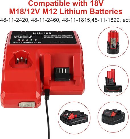 Replacement for Milwaukee 12V 18V Charger 48-11-2420 48-11-2440 48-11-1815 48-11-1820 48-11-1840 48-11-1850 48-11-2401 48-11-1890 Lithium Battery Charger in Saudi Arabia