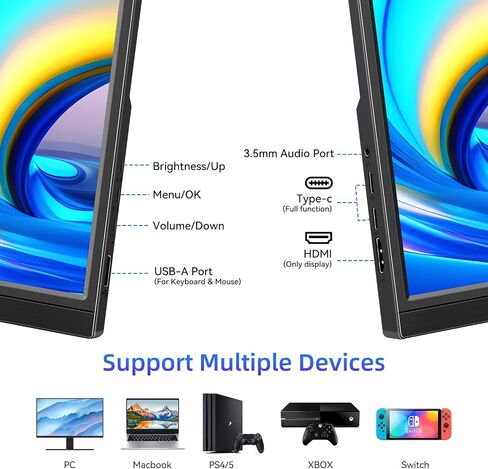 14" FHD Portable Monitor Kickstand, Laptop Monitor with IPS HDR 1920X1080 Eye Care Travel Monitor Screen USB Type C Monitor, Dual Speaker HDMI Type-C VESA for Laptop PC in Saudi Arabia
