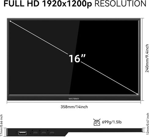 14" FHD Portable Monitor Kickstand, Laptop Monitor with IPS HDR 1920X1080 Eye Care Travel Monitor Screen USB Type C Monitor, Dual Speaker HDMI Type-C VESA for Laptop PC in Saudi Arabia