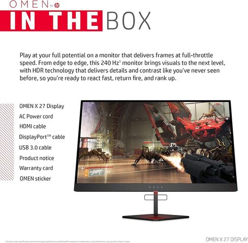 Omen X 27" 240 Hz 1ms Gaming Monitor, QHD 2560 x 1440p, AMD Radeon FreeSync 2 HDR, HDR, DCI P3, (6FN07AA) in Saudi Arabia