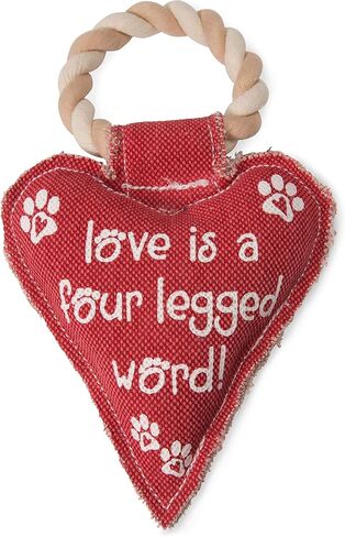 Pavilion Gift Company 45611 Pavilion's Pets-Red Heart Shaped Canvas and Rope Dog Squeaky Toy-Love is a Four Legged Word in Saudi Arabia
