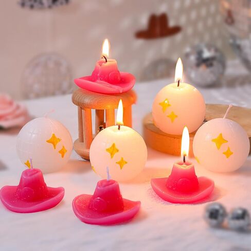 8 Pack Disco Ball and Cowgirl Hat Candles Western Cowgirl Candle Gifts Natural Soy Wax Novelty Shaped Candles for Western Home Room Decorations in Saudi Arabia
