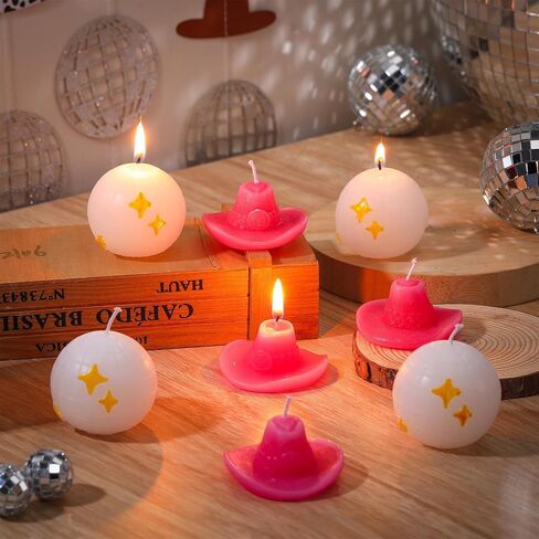 8 Pack Disco Ball and Cowgirl Hat Candles Western Cowgirl Candle Gifts Natural Soy Wax Novelty Shaped Candles for Western Home Room Decorations in Saudi Arabia