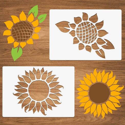 Sunflower Stencils, 2 Packs Flower Stencils Painting on Wood, A4 Mylar Reusable Stencils Porch Sign Stencil DIY Craft Templates for Scrapbook Furniture 8.3"x11.7" in Saudi Arabia
